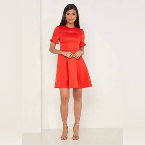 NWT TED BAKER Calizee Red Lace Insert Skater Dress. TB Size 2, US Size 6